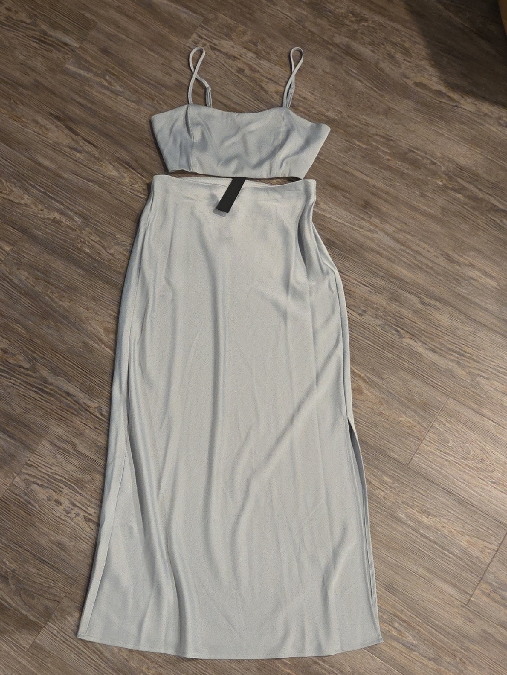 House of Harlow 1960 Pale Gray Spaghetti Strap Maxi Set